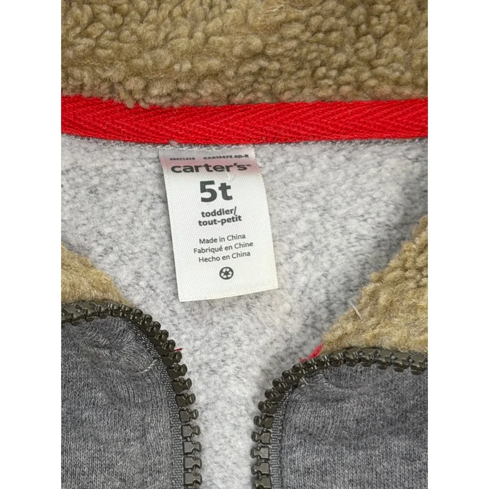 Carters Toddler Boys 5T Gray Quarter Zip Sherpa Fleece Pullover Sweater 28411413